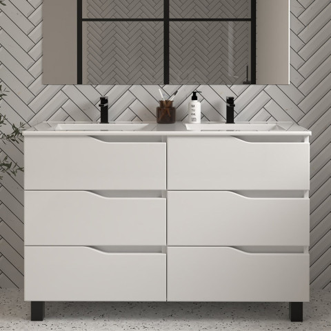 Meuble de salle de bain 120cm double vasque - 6 tiroirs - blanc - mata