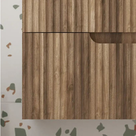 Meuble de Salle de Bains LEON 80cm décor Bois - 2 Tiroirs en MDF Ondules - Vasque ronde 36cm Aurlane - PACM722