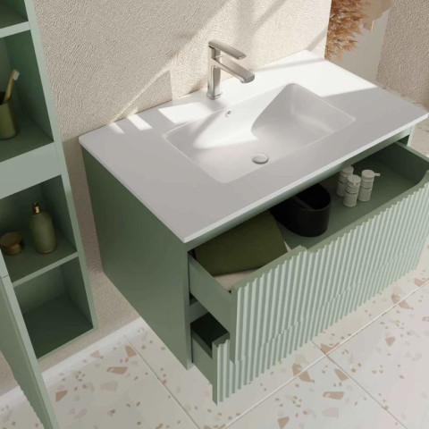Meuble et colonne de salle de bains LEON 80cm - Façade ondulée - Vasque blanche mate - LEON Aurlane - Couleur au choix
