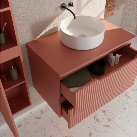 Meuble et colonne de salle de bains LEON 80cm - Façade ondulée - Vasque Ronde 36cm - LEON Aurlane - Couleur au choix