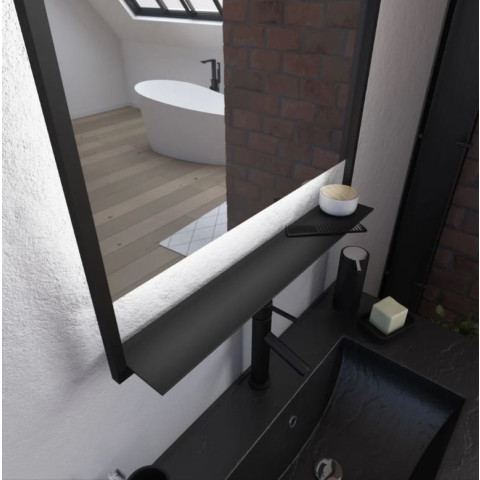 Miroir salle de bain LED auto-éclairant 60x80cm laqué noir mat - FRAMED MIRROR LED Aurlane - LAV549