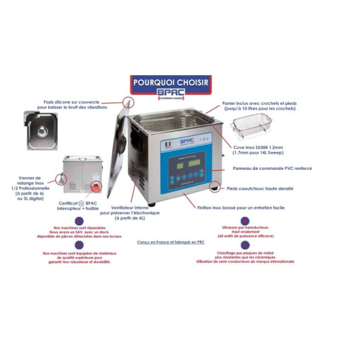 Bpac nettoyeur ultrasons 15 litres professionnel turbo + sweep + degas