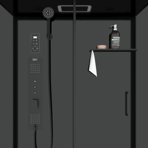 Cabine de douche hydromassante 140x85x218 cm - porte coulissante - fonds & profilés noir mat