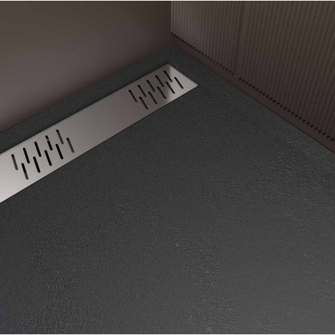 Receveur noir effet granite en résine epoxy 90x120x3 cm + grille linéaire chrome Aurlane - PACR265