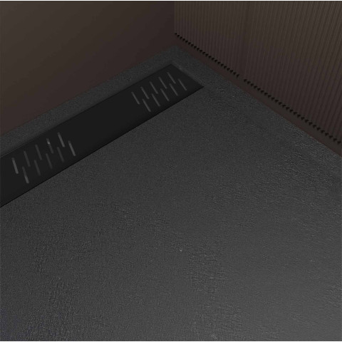 Receveur noir effet granite en résine epoxy 90x120x3 cm + grille linéaire noire Aurlane - PACR266