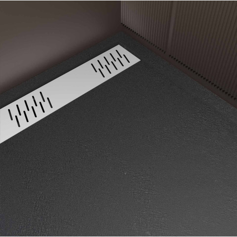 Receveur noir effet granite en résine epoxy 90x120x3 cm + grille linéaire blanche Aurlane - PACR267