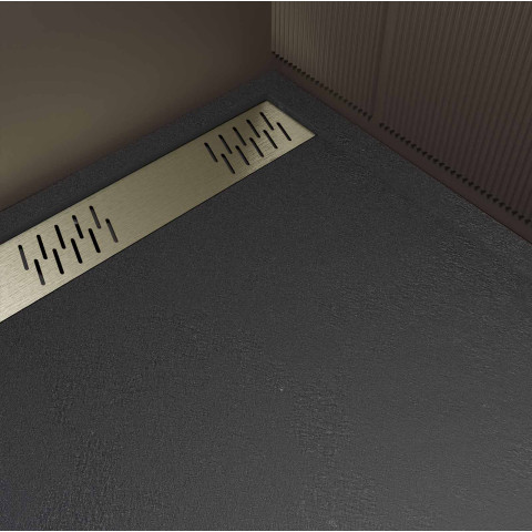 Receveur noir effet granite en résine epoxy 90x120x3 cm + grille linéaire or brossé Aurlane - PACR269