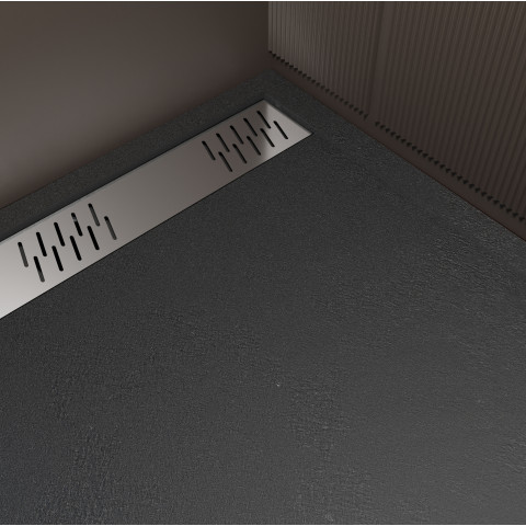 Receveur noir effet granite en résine epoxy 80x140x3 cm + grille linéaire chrome Aurlane - PACR270