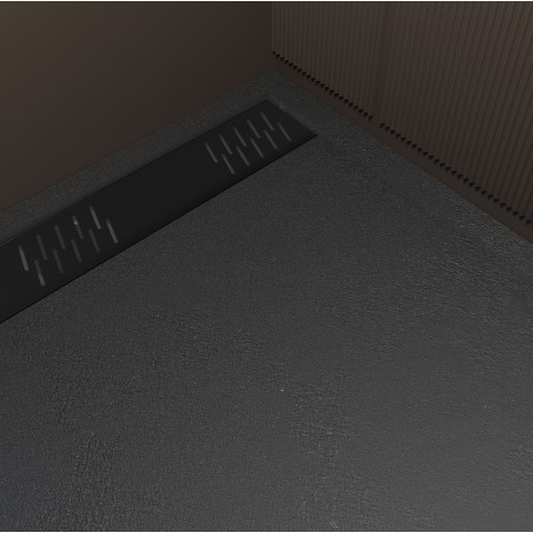 Receveur noir effet granite en résine epoxy 80x140x3 cm + grille linéaire noire Aurlane - PACR271