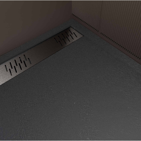 Receveur noir effet granite en résine epoxy 90x140x3 cm + grille linéaire gun metal Aurlane - PACR278