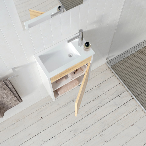 Meuble lave mains mini 40x50x22 cm - blanc et chêne clair Aurlane - LAV1004