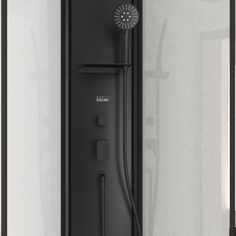 Cabine de douche 1/4 de cercle 85x85x210/235 cm - receveur + fonds blancs / colonne + profilés noirs Aurlane - CAB276