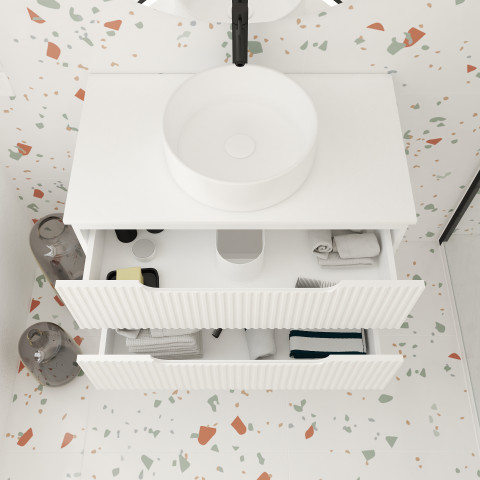 Meuble de salle de bains leon 80cm blanc neige - 2 tiroirs en mdf ondulés - vasque ronde ø36cm Aurlane - PACM723
