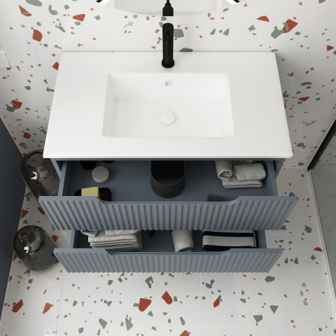 Meuble de salle de bains leon 80cm gris souris - 2 tiroirs en mdf ondulés - vasque à encastrer Aurlane - PACM733