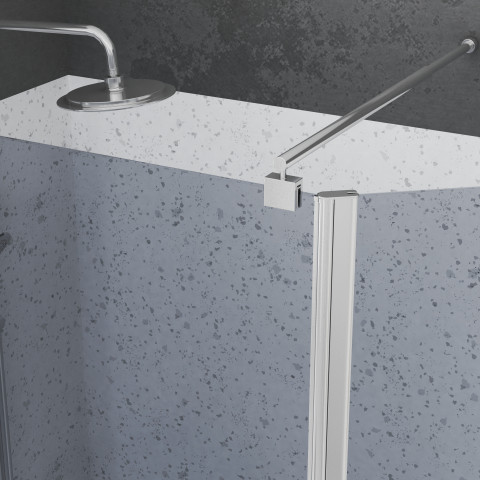 Pack paroi de douche et volet pivotant 100+40x200cm - verre fumé bleu nuit + barre fixation chrome Aurlane - PACF458
