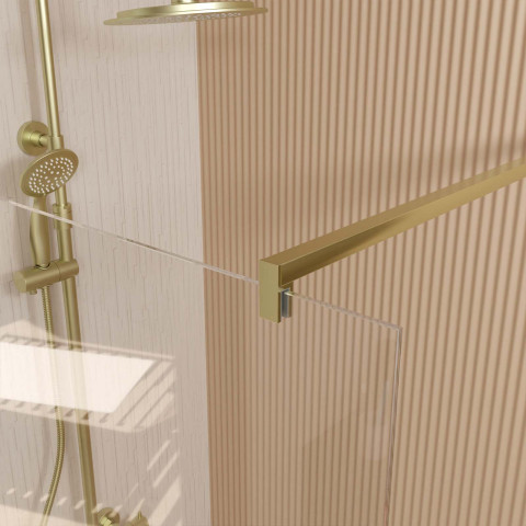 Paroi de Douche 60x195 cm en verre trempé 5 mm - Finition Or Brossé - GOLD ELEMENTARY Aurlane - FAC1003