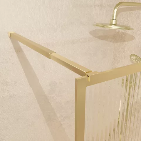 Paroi de douche verre cannelé 6 mm - 140x200 cm - cadre et bras aluminium or doré brossé Aurlane - FAC1037