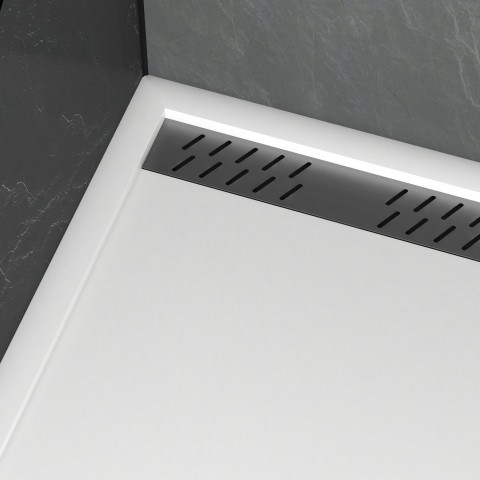 Receveur en acrylique blanc 80x120x4 cm + grilles linéaires chrome et gun metal - whiteness ii Aurlane - PACR180
