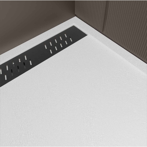 Receveur blanc effet granite en résine epoxy 80x120x3 cm + grille linéaire noire Aurlane - PACR281