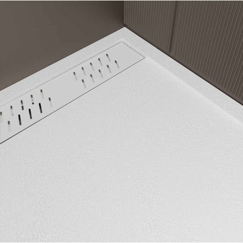 Receveur blanc effet granite en résine epoxy 80x120x3 cm + grille linéaire blanche Aurlane - PACR282