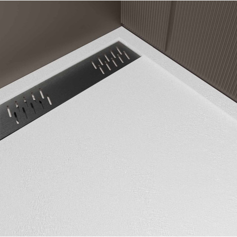 Receveur blanc effet granite en résine epoxy 80x120x3 cm + grille linéaire gun metal Aurlane - PACR283