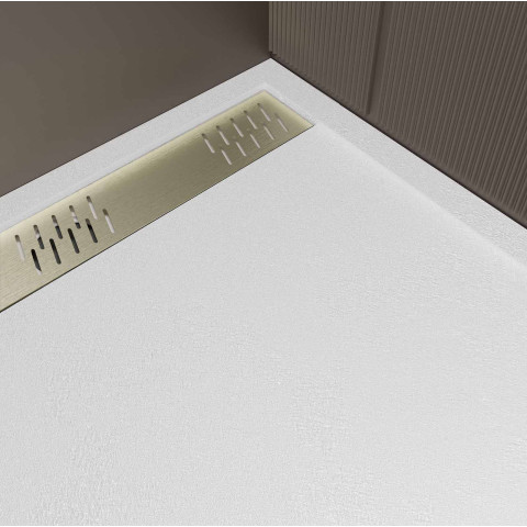 Receveur blanc effet granite en résine epoxy 80x120x3 cm + grille linéaire or brossé Aurlane - PACR284