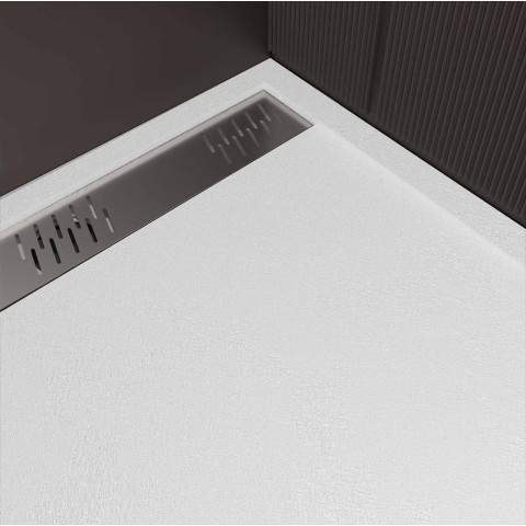 Receveur blanc effet granite en résine epoxy - 80x120x3 cm + grille linéaire chrome Aurlane - PACR280