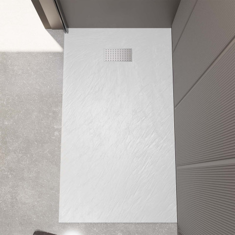 Pack receveur blanc effet pierre 80x140 cm et grille décor perforée en inox - rock 2 Aurlane - PACR232