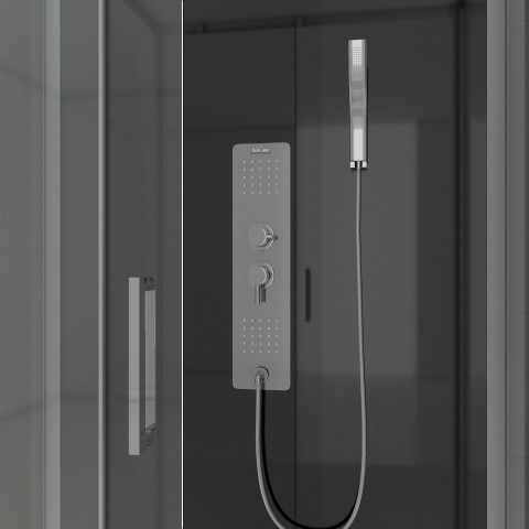 Cabine de douche hydromassante 110x80x215 cm - fond noir et profilés gris - black style