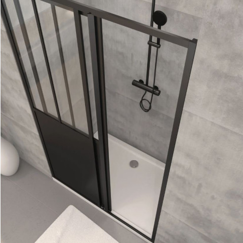 Pack porte coulissante noire mate type Atelier et receveur en acrylique blanc - 140x80x200 cm Aurlane - PACF003