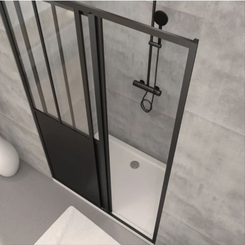 Pack Porte coulissante noire mate type Atelier et receveur en acrylique blanc 120x90x200 cm - WORKSHOP SLIDE Aurlane - PACF002