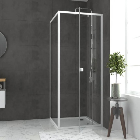 Pack porte de douche pivotante blanc de 78 à 90x185cm + retour 80 verre 5mm - WHITY PIVOT Aurlane - PACF026