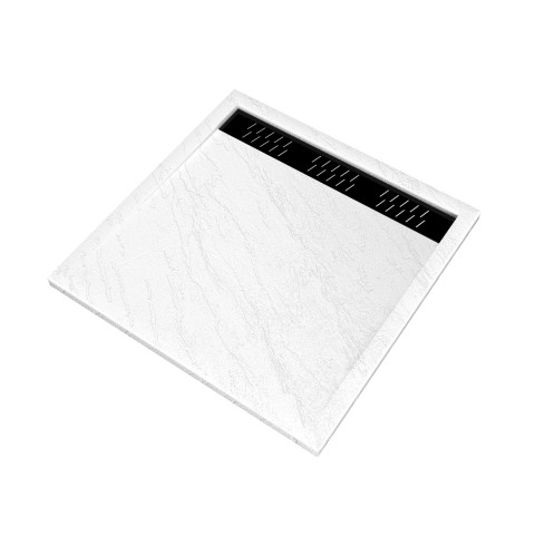 Receveur en acrylique blanc effet pierre 90x90x4 cm + grilles linéaires chrome - moon - Couleur de grille au choix