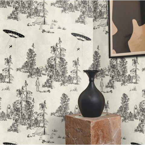 Papier peint Alien toile de Jouy - ALIEN TOILE BLACK++