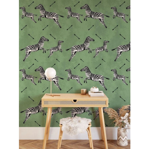 Papier peint de zèbre volant vert - ZEBRA FRECCE VERDE++