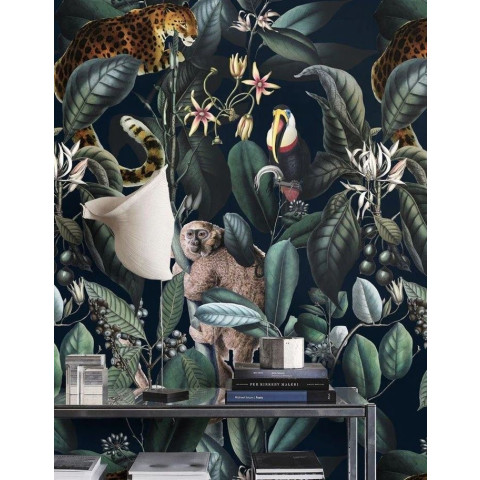 Papier peint Jungle tropicale sombre et sauvage - DARK JAGUAR++