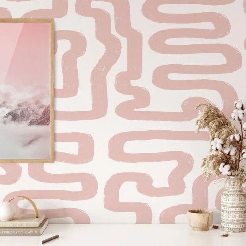 Papier peint à motif labyrinthe avec coups de pinceau rose - PINK BRUSH++