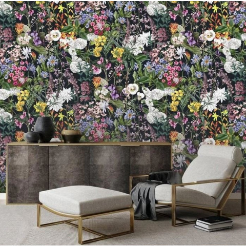 Papier peint vintage botanique floral foncé coloré - VINTAGE BOTANICAL