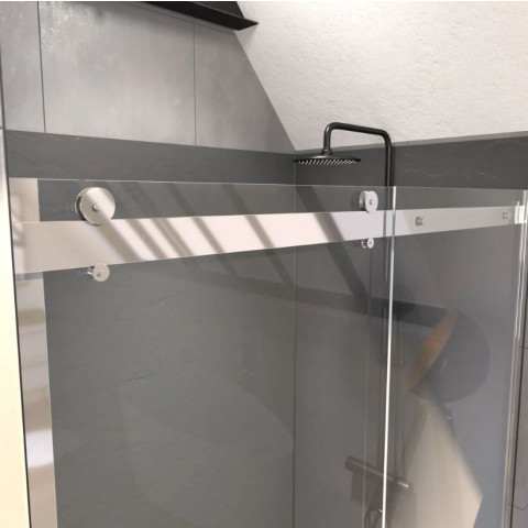 Paroi de douche 140×200 cm + 1 porte coulissante verre trempé 8mm- sens d’ouverture réversible - ROLLING CHROMED 140 Aurlane - FAC614