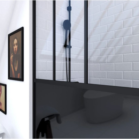 Paroi de douche 140x200 cm type verrière – Verre trempé 5mm et structure aluminium noir mat Aurlane - FAC507