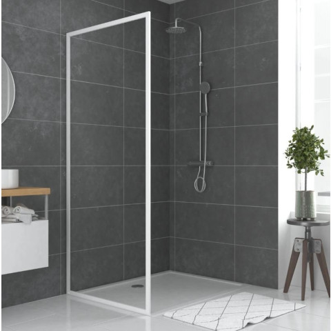 Paroi porte de douche blanc RETOUR 90x185cm pour porte - Verre transparent 5mm - WHITY SIDE 90 Aurlane - FAC495