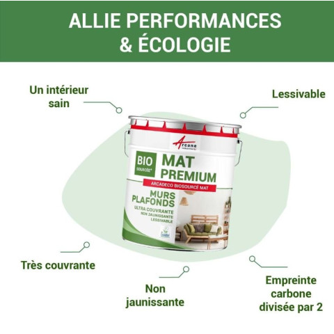 Peinture mate mur et plafond : Arcadéco Biosourcé Mat Arcane Industries - Couleur et contenance au choix