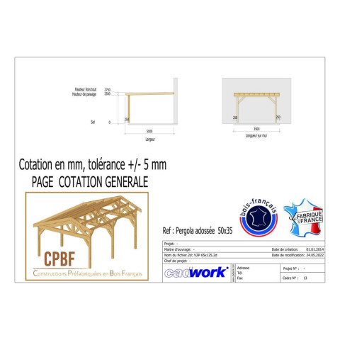 Pergolas independante, 500cmx350cm, bois douglas francais, carport-auvent, abri terrasse, cpbf-pergoind500x350