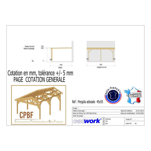 Pergolas independante, 550cmx450cm, bois douglas francais, carport-auvent, abri terrasse, cpbf-pergoind550x450