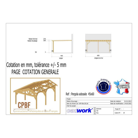 Pergolas independante, 600cmx450cm, bois douglas francais, carport-auvent, abri terrasse, cpbf-pergoind600x450