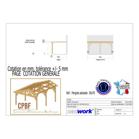 Pergolas independante, 700cmx300cm, bois douglas francais, carport-auvent, abri terrasse, cpbf-pergoind700x300