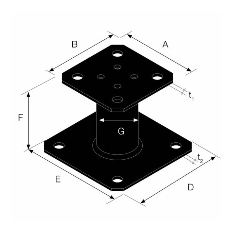 Pied de poteau fixe - Finition noire - Carton de 10 - PPA100PB