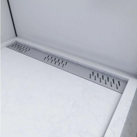 Receveur en acrylique blanc effet pierre 90x120x4 cm - Grille linéaire chrome - MOON Aurlane - FAC612