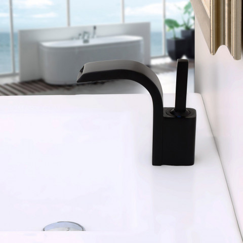 Robinet lavabo mitigeur contemporain à manette laiton massif noir