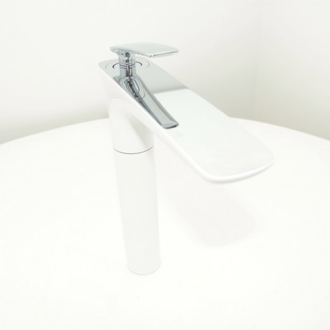Robinet mitigeur evier/vasque surélevé - chromé/blanc - concep't